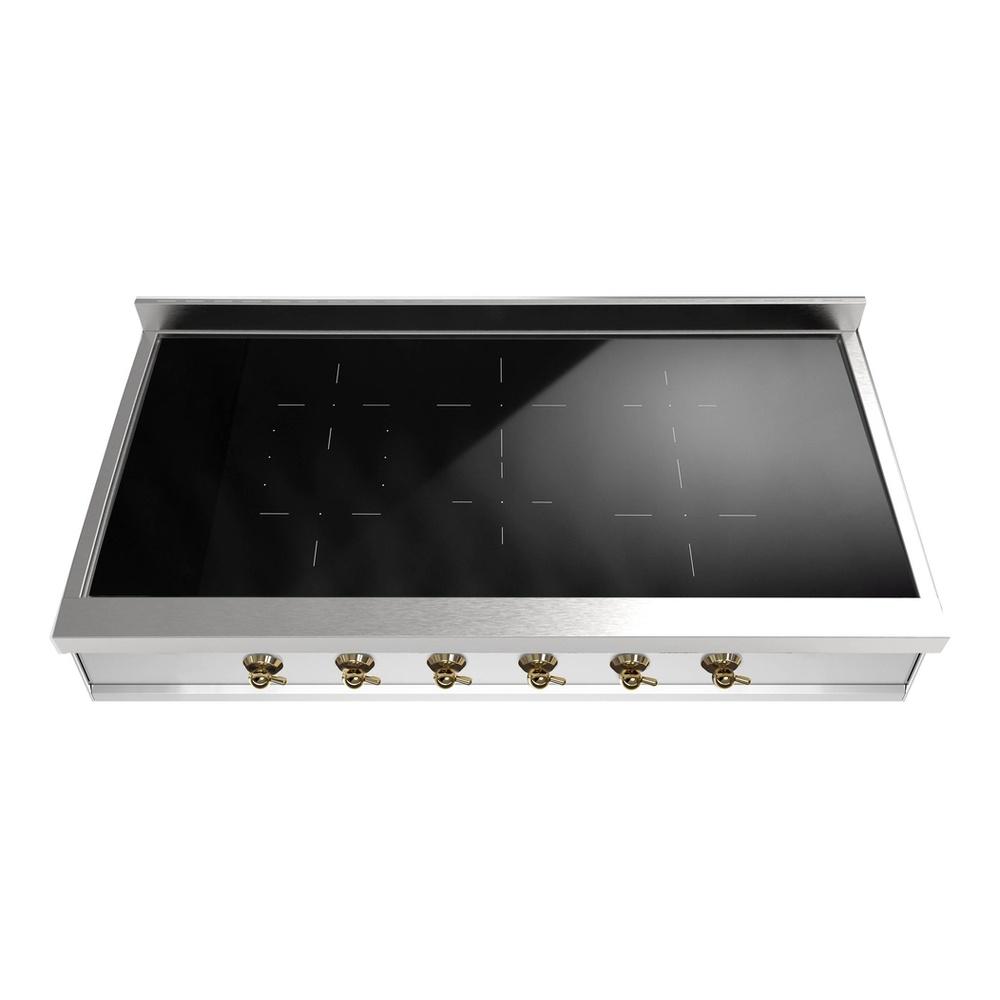 Ilve UHCPI486NSSG Ilve Uhcpi486Nssg Nostalgie Ii 48 Inch Built-In Induction Rangetop With 6 Elements (Stainless Steel, Brass)