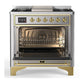 Ilve UM36FNR3SSG Ilve Um36Fnr3Ssg Majestic Iii 36 Inch Dual Fuel Range With 6 Black Brass Burners And Griddle, Dual Function Burner Up To 25,000 Btu (Triple Glass Door, Stainless Steel, Brass, Natural Gas)