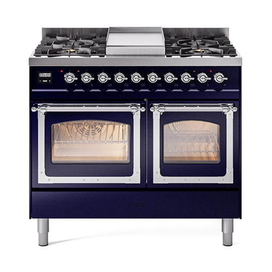 Ilve UND40FNMPMBC Ilve Und40Fnmpmbc Nostalgie Ii Noblesse 40" Dual Fuel Range (Natural Gas, Triple Glass Door, Midnight Blue, Chrome)