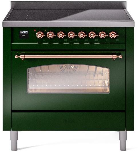 Ilve UPI366NMPEGP Nostalgie Ii 36 Inch Electric Freestanding Range In Emerald Green With Copper Trim