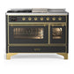 Ilve UM48FSNR3MGG Ilve Um48Fsnr3Mgg Majestic Iii 48 Inch Dual Fuel Range With 5 Black Brass Burners, Griddle And French Top, Dual Function Burner Up To 25,000 Btu (Natural Gas, Triple Glass Door, Graphite Matte, Brass)