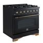 Forno FFSGS621936BLK Forno Antico 36-Inch Freestanding Gas Range, Black, Antique Brass Design, 6 Burners, Convection Oven, Energy Efficient