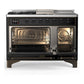 Ilve UM48FSNR3BKBLP Ilve Um48Fsnr3Bkblp Majestic Iii 48 Inch Dual Fuel Range With 5 Black Brass Burners, Griddle And French Top, Dual Function Burner Up To 25,000 Btu (Liquid Propane, Triple Glass Door, Glossy Black, Burnished)