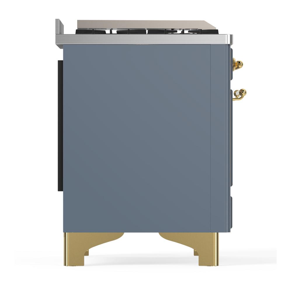 Ilve UM36FQNR3BGG Ilve Um36Fqnr3Bgg Majestic Iii 36 Inch Dual Fuel Range With 6 Black Brass Burners And Griddle, Dual Function Burner Up To 25,000 Btu (Solid Door, Blue Grey, Brass, Natural Gas)