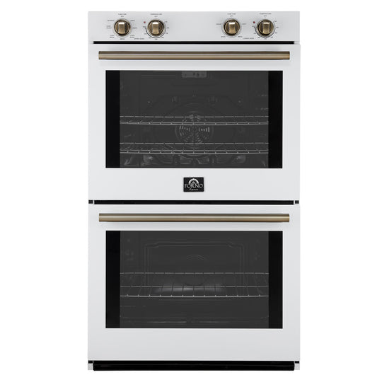 Forno FBOEL132430WHT Forno Vomero 30-Inch Double Wall Oven, White, 10 Cu.Ft Total Capacity, 7100W Convection, Mechanical Controls, Manuel Steam Clean