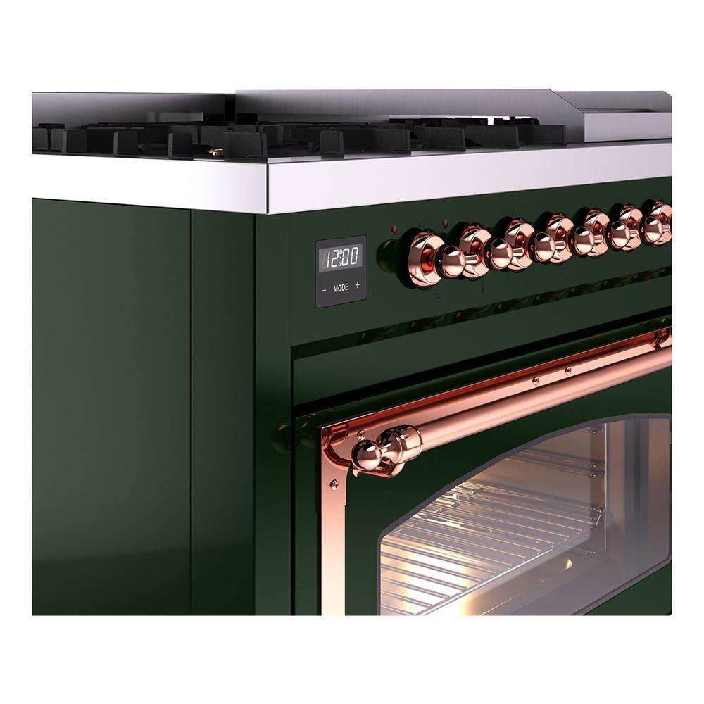 Ilve UN48FNMPEGP Ilve Un48Fnmpegp Nostalgie Ii Noblesse 48" Dual Fuel Range (8 Sealed Burners + Griddle, Natural Gas, Triple Glass Door, Emerald Green, Copper)