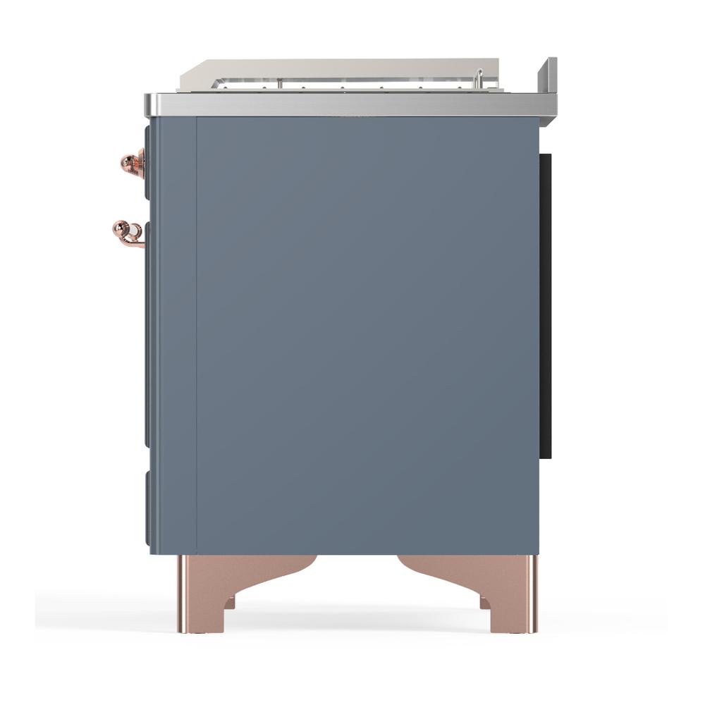 Ilve UM48FSQNR3BGPLP Ilve Um48Fsqnr3Bgplp Majestic Iii 48 Inch Dual Fuel Range With 5 Black Brass Burners, Griddle And French Top, Dual Function Burner Up To 25,000 Btu (Liquid Propane, Solid Door, Blue Grey, Copper)