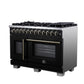 Forno FFSGS638748BLK Forno Capriasca 48 Inch Freestanding French Door Dual Fuel Range In Black With Antique Brass Accessories, 8 Burners, True Convection Oven