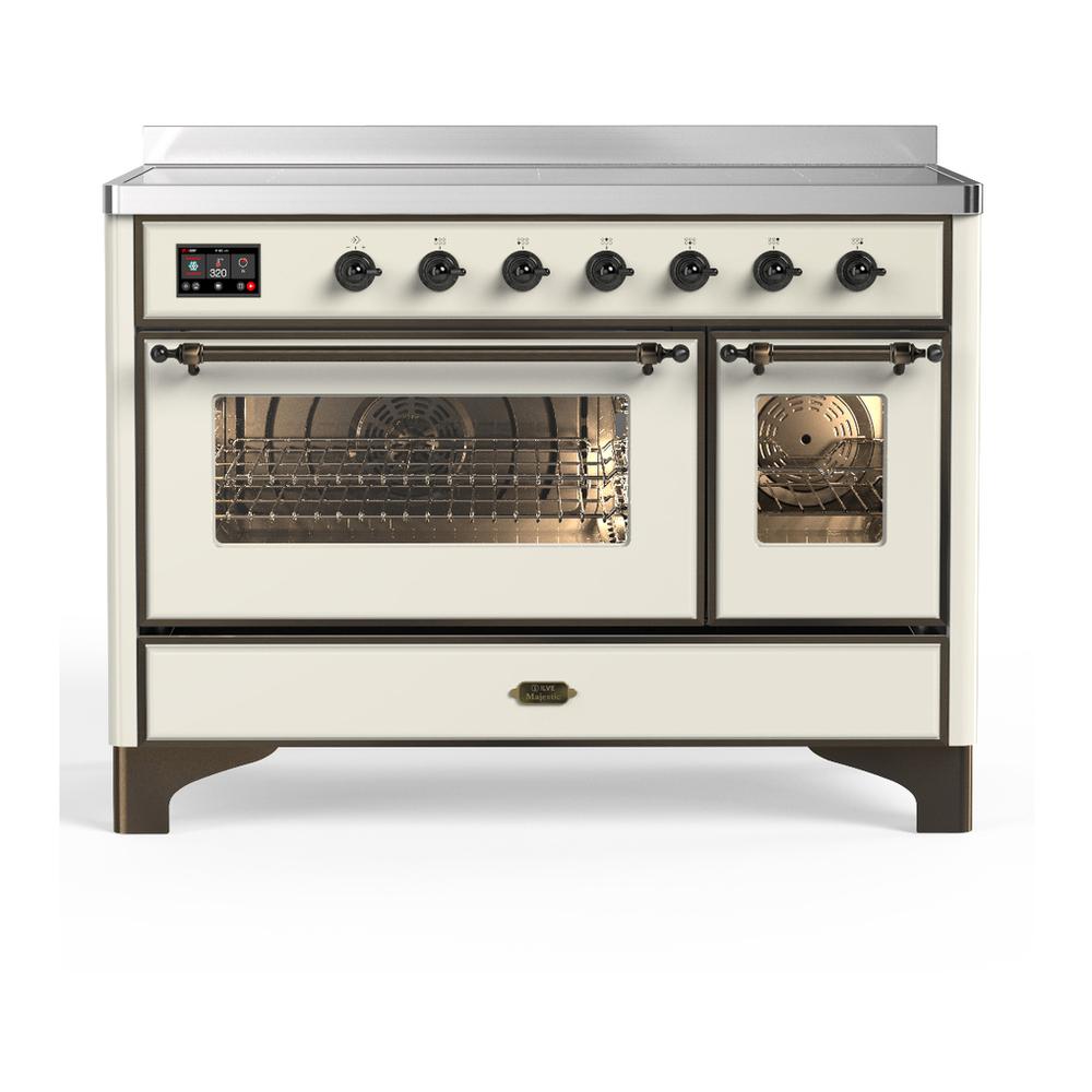Ilve UMIB48NR3AWB Ilve Umib48Nr3Awb Majestic Iii 48 Inch Induction Range With 6 Elements, 5.02 Cu. Ft. Total Oven Capacity (Triple Glass Door, Antique White, Burnished)