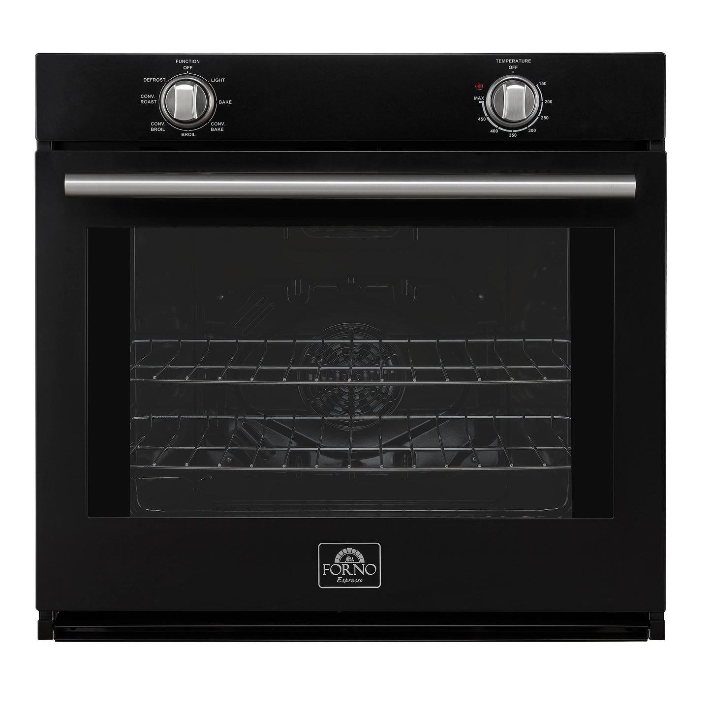 Forno FBOEL137030BLK Forno Vomero 30-Inch Wall Oven, Black, 5 Cu.Ft Capacity, 3550 Watts Convection, Mechanical Controls, Manuel Steam Clean