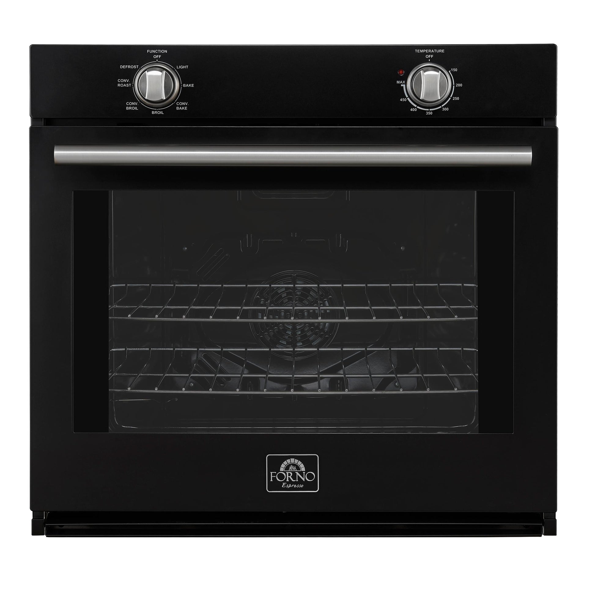 Forno FBOEL137030BLK Forno Vomero 30-Inch Wall Oven, Black, 5 Cu.Ft Capacity, 3550 Watts Convection, Mechanical Controls, Manuel Steam Clean