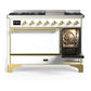 Ilve UM48FQNR3WHG Ilve Um48Fqnr3Whg Majestic Iii 48 Inch Dual Fuel Range With 8 Burners And Griddle, Dual Function Burner Up To 25,000 Btu (Natural Gas, Solid Door, White, Brass)