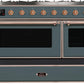 Ilve UM12FDNS3BGP Majestic Ii 48 Inch Dual Fuel Natural Gas Freestanding Range In Blue Grey With Copper Trim