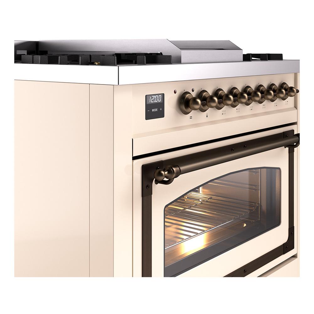 Ilve UN36FNMPAWBLP Ilve Un36Fnmpawblp Nostalgie Ii Noblesse 36" Dual Fuel Range (Liquid Propane, Triple Glass Door, Antique White, Burnished)
