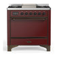 Ilve UM36FQNR3BUBLP Ilve Um36Fqnr3Bublp Majestic Iii 36 Inch Dual Fuel Range With 6 Black Brass Burners And Griddle, Dual Function Burner Up To 25,000 Btu (Solid Door, Burgundy, Burnished, Liquid Propane)
