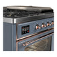 Ilve UM48FSNR3BGP Ilve Um48Fsnr3Bgp Majestic Iii 48 Inch Dual Fuel Range With 5 Black Brass Burners, Griddle And French Top, Dual Function Burner Up To 25,000 Btu (Natural Gas, Triple Glass Door, Blue Grey, Copper)