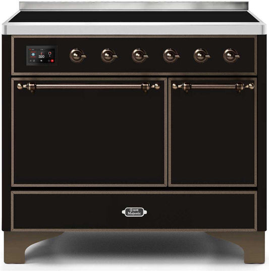 Ilve UMDI10QNS3BKB Majestic Ii 40 Inch Electric Freestanding Range In Glossy Black With Bronze Trim
