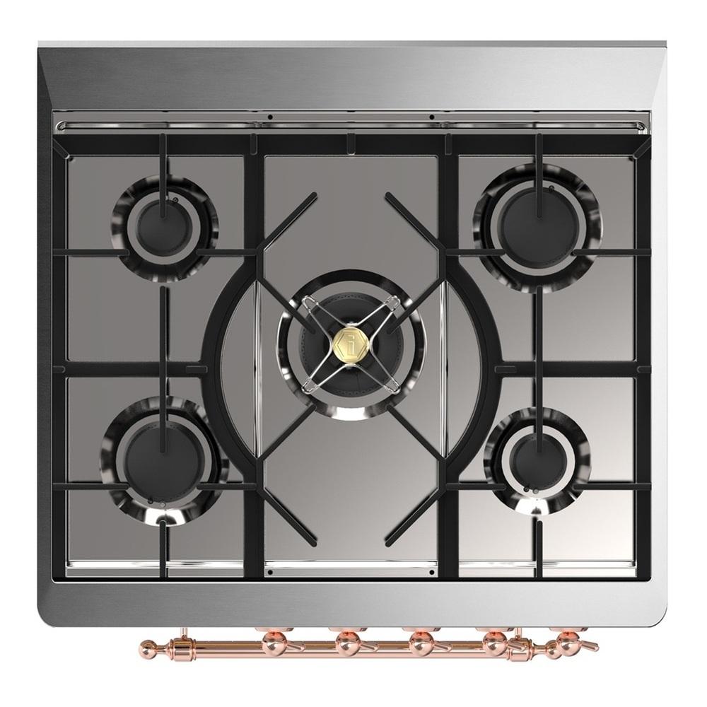 Ilve UM30NR3RAPLP Ilve Um30Nr3Raplp Majestic Iii 30 Inch Dual Fuel Range With 5 Black Brass Burners, Dual Function Burner Up To 25,000 Btu (Liquid Propane, Triple Glass Door, Ral, Copper)