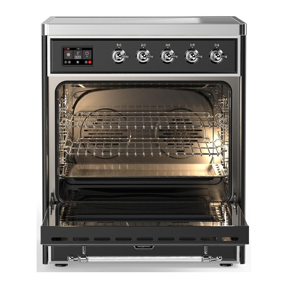 Ilve UMIB30QNR3MGC Ilve Umib30Qnr3Mgc Majestic Iii 30 Inch Induction Range With 4 Elements, 4 Cu. Ft. Oven Capacity (Solid Door, Graphite Matte, Chrome)