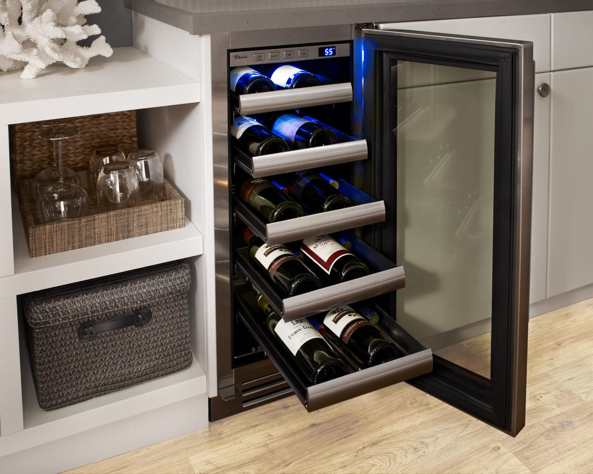 True Caliber TWC24LSGC 24 Inch Undercounter Wine Cabinet - Zone: Single, Door: Stainless Glass - Stainless Steel Finish, Stainless Steel Hardware, Left Hinge