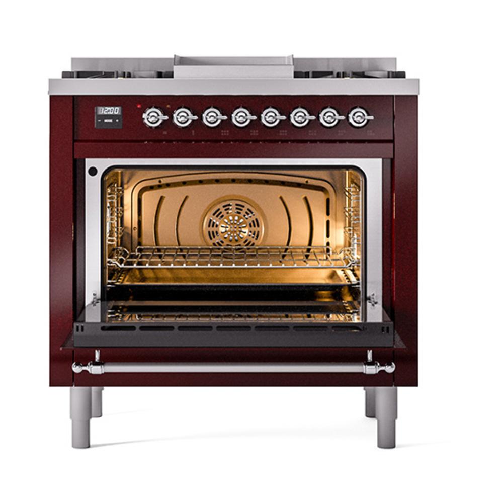 Ilve UN36FNMPBUCLP Ilve Un36Fnmpbuclp Nostalgie Ii Noblesse 36" Dual Fuel Range (Liquid Propane, Triple Glass Door, Burgundy, Chrome)