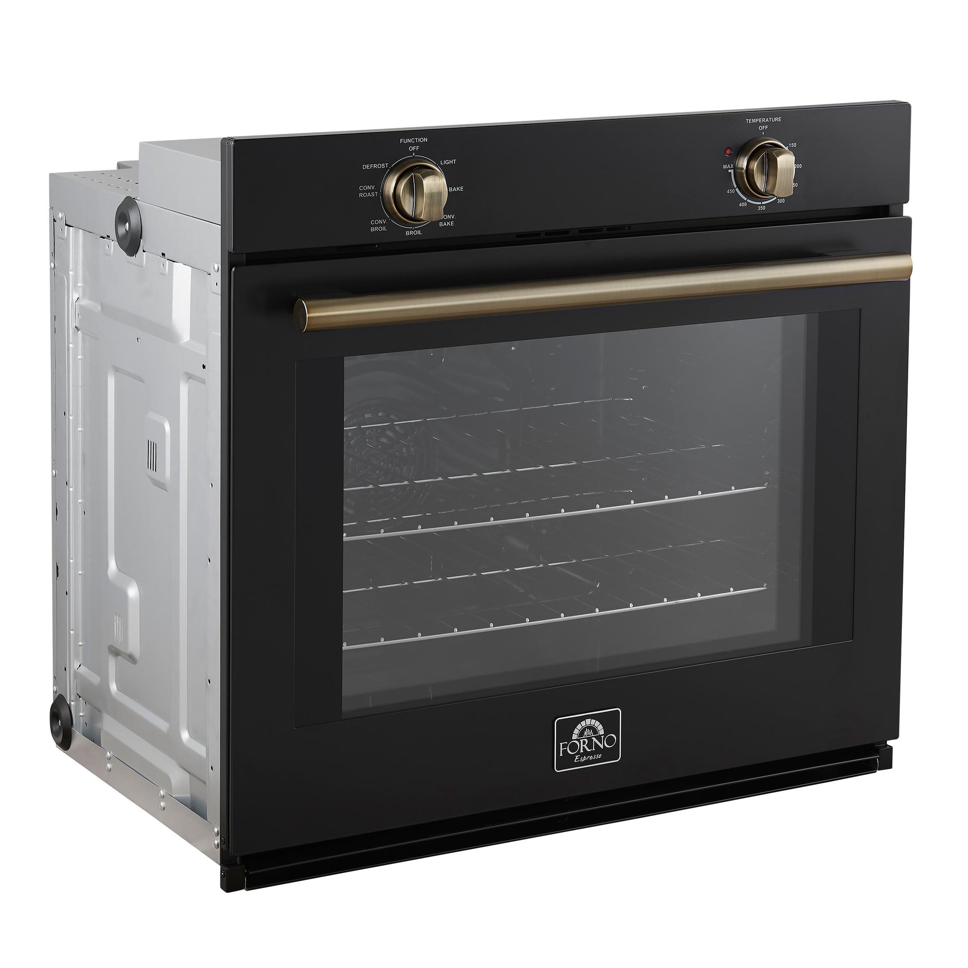 Forno FBOEL137030BLK Forno Vomero 30-Inch Wall Oven, Black, 5 Cu.Ft Capacity, 3550 Watts Convection, Mechanical Controls, Manuel Steam Clean
