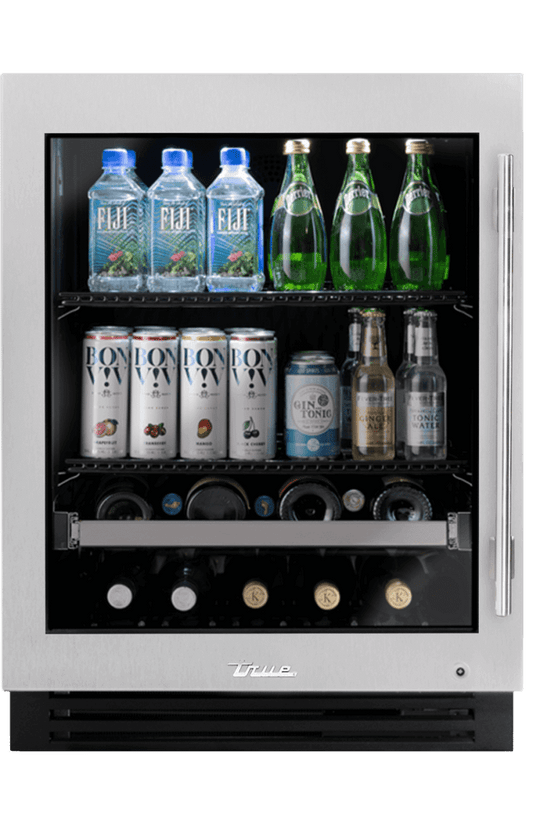 True Residential TUBADA24LGAS 24 Inch Stainless Glass Door Left Hinge Ada Height Undercounter Beverage Center