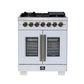 Forno FFSGS638730WHT Forno Capriasca 30-Inch Freestanding French Door Dual Fuel Range In White With Antique Brass Accessories, 5 Burners, True Convection Oven