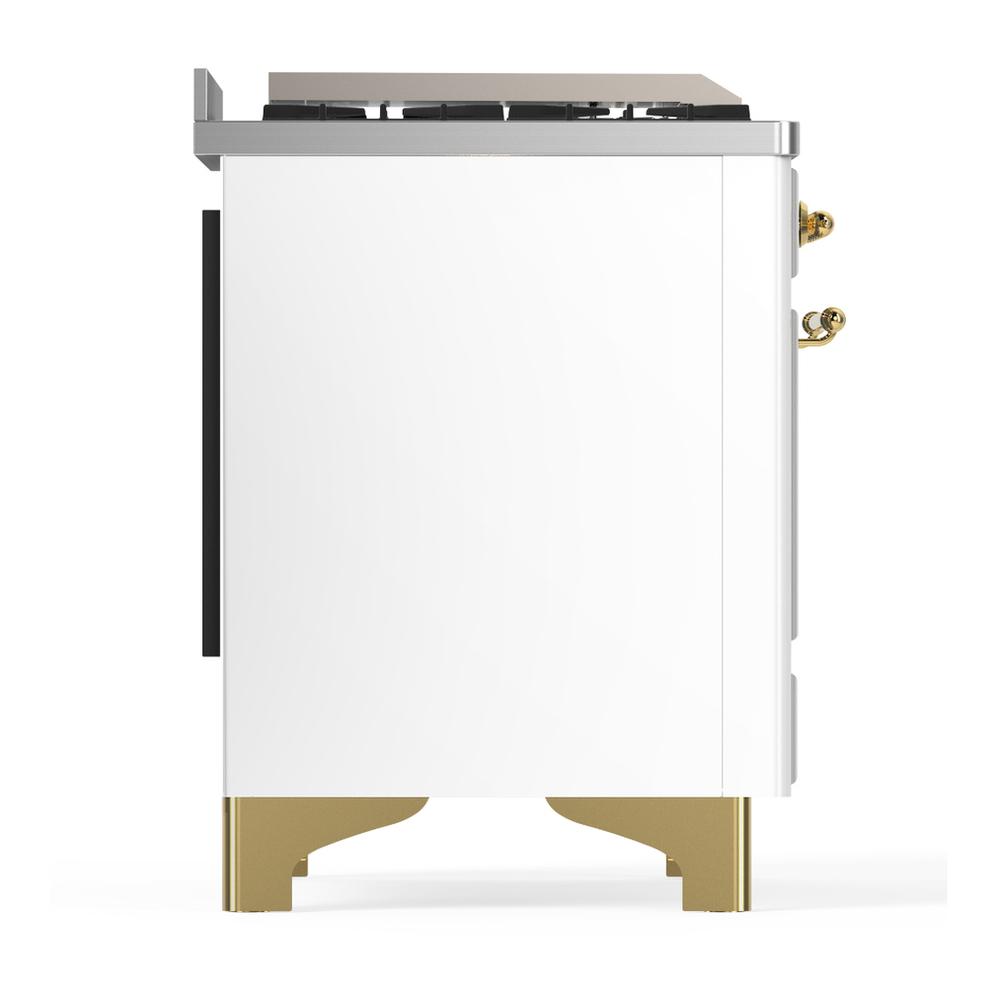 Ilve UM60FQNR3WHG Ilve Um60Fqnr3Whg Majestic Iii 60 Inch Dual Fuel Range With 9 Burners And Griddle, Dual Function Burner Up To 25,000 Btu (Natural Gas, Solid Door, White, Brass)