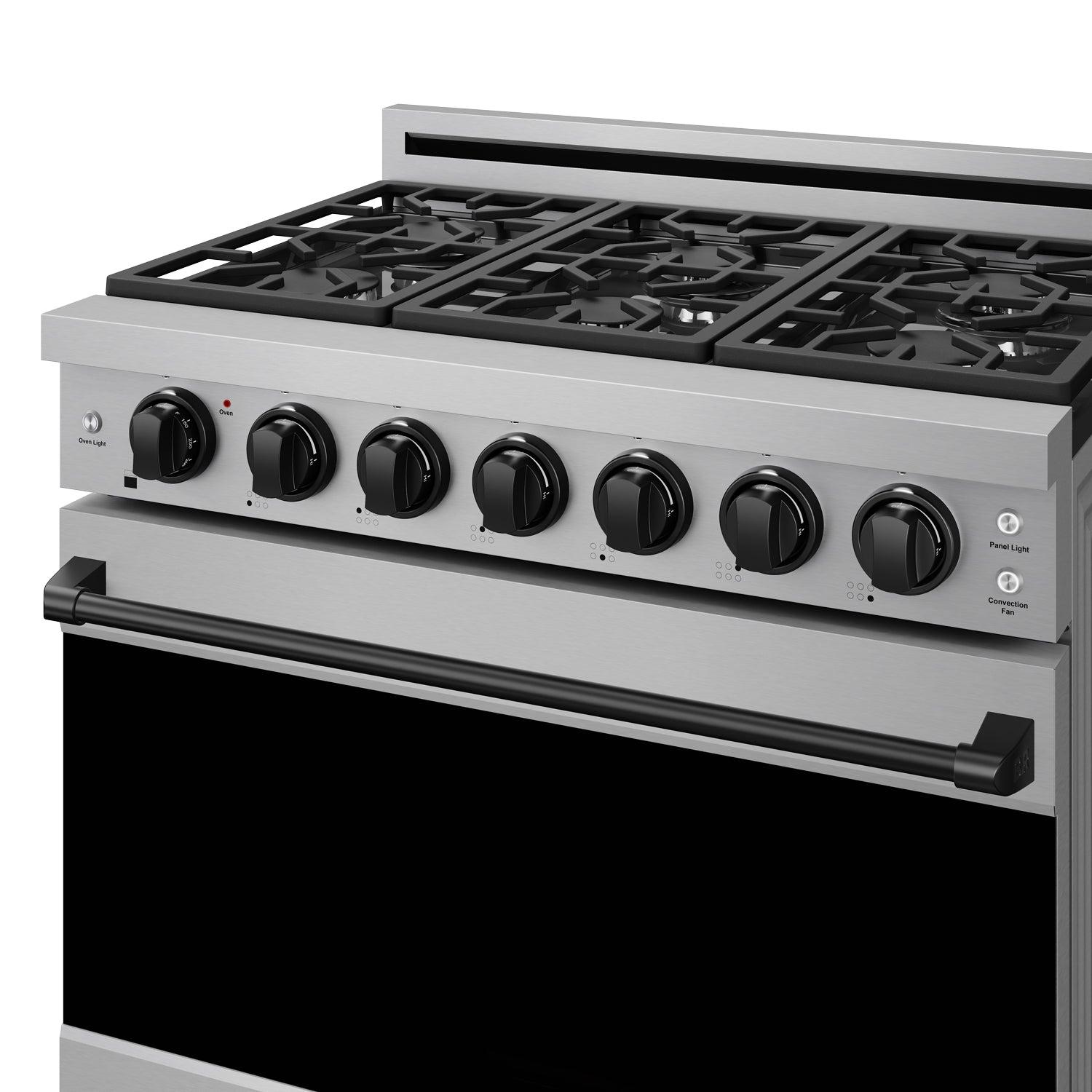 Thor Kitchen RSG36PBLK 36 Inch Professional Gas Range With Precision Knob In Stainless Steel And Black Gordon Ramsay Series