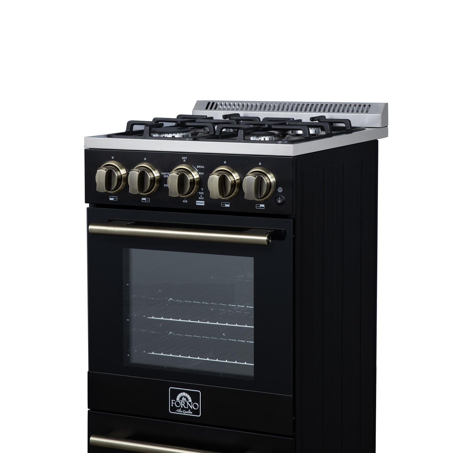 Forno FFSGS626520BLK Forno Lamazze 20 Inch Freestanding Gas Range In Black, Compact Design