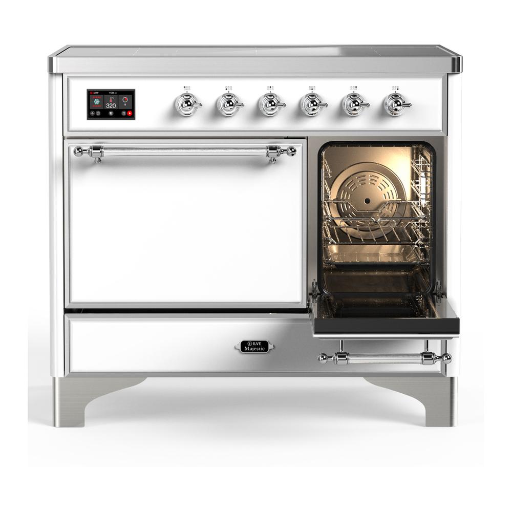 Ilve UMDIB40QNR3WHC Ilve Umdib40Qnr3Whc Majestic Iii 40 Inch Induction Range With 6 Elements, 3.82 Cu. Ft. Total Oven Capacity (Solid Door, White, Chrome)