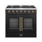Forno FFSGS644436BLK Forno Galiano 36-Inch French Door Gas Range Black And Antique Brass Design, 6 Sealed Burners 83,000 Btu, 5.36 Cu.Ft. Convection Oven
