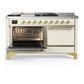 Ilve UM60FSQNR3AWG Ilve Um60Fsqnr3Awg Majestic Iii 60 Inch Dual Fuel Range With 7 Burners, Griddle And French Top, Dual Function Burner With Up To 25,000 Btu (Natural Gas, Solid Door, Antique White, Brass)