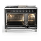 Ilve UM48FSNR3BKCLP Ilve Um48Fsnr3Bkclp Majestic Iii 48 Inch Dual Fuel Range With 5 Black Brass Burners, Griddle And French Top, Dual Function Burner Up To 25,000 Btu (Liquid Propane, Triple Glass Door, Glossy Black, Chrome)