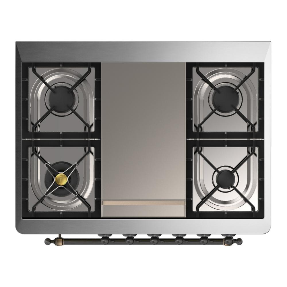 Ilve UM36FNR3MBBLP Ilve Um36Fnr3Mbblp Majestic Iii 36 Inch Dual Fuel Range With 6 Black Brass Burners And Griddle, Dual Function Burner Up To 25,000 Btu (Triple Glass Door, Midnight Blue, Burnished, Liquid Propane)
