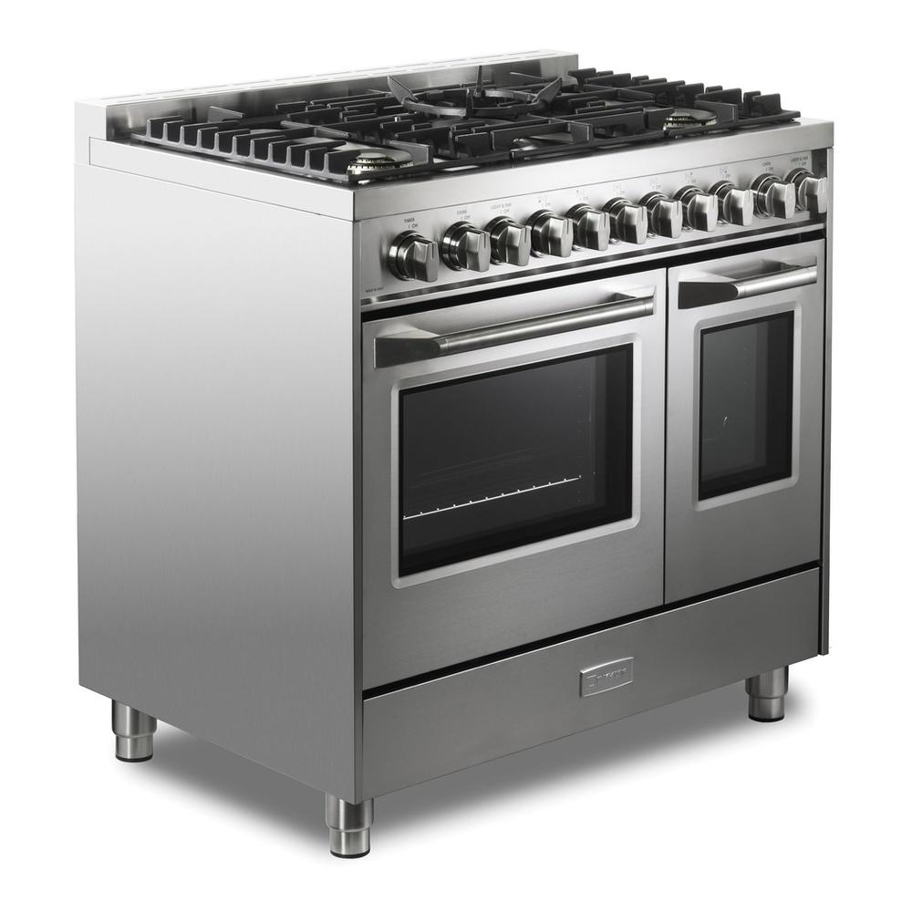 Verona VUFSGG365DSS Verona Vufsgg365Dss 36 Inch Ultima Collection Double Oven Gas Range With 5 Brass Burners, 4.1 Cu. Ft. Oven Total Capacity In Stainless Steel