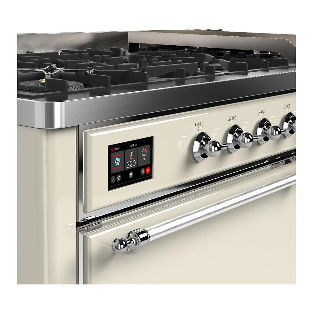 Ilve UM60FQNR3AWCLP Ilve Um60Fqnr3Awclp Majestic Iii 60 Inch Dual Fuel Range With 9 Burners And Griddle, Dual Function Burner Up To 25,000 Btu (Liquid Propane, Solid Door, Antique White, Chrome)