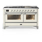 Ilve UM60FNR3AWCLP Ilve Um60Fnr3Awclp Majestic Iii 60 Inch Dual Fuel Range With 9 Burners And Griddle, Dual Function Burner Up To 25,000 Btu (Liquid Propane, Triple Glass Door, Antique White, Chrome)