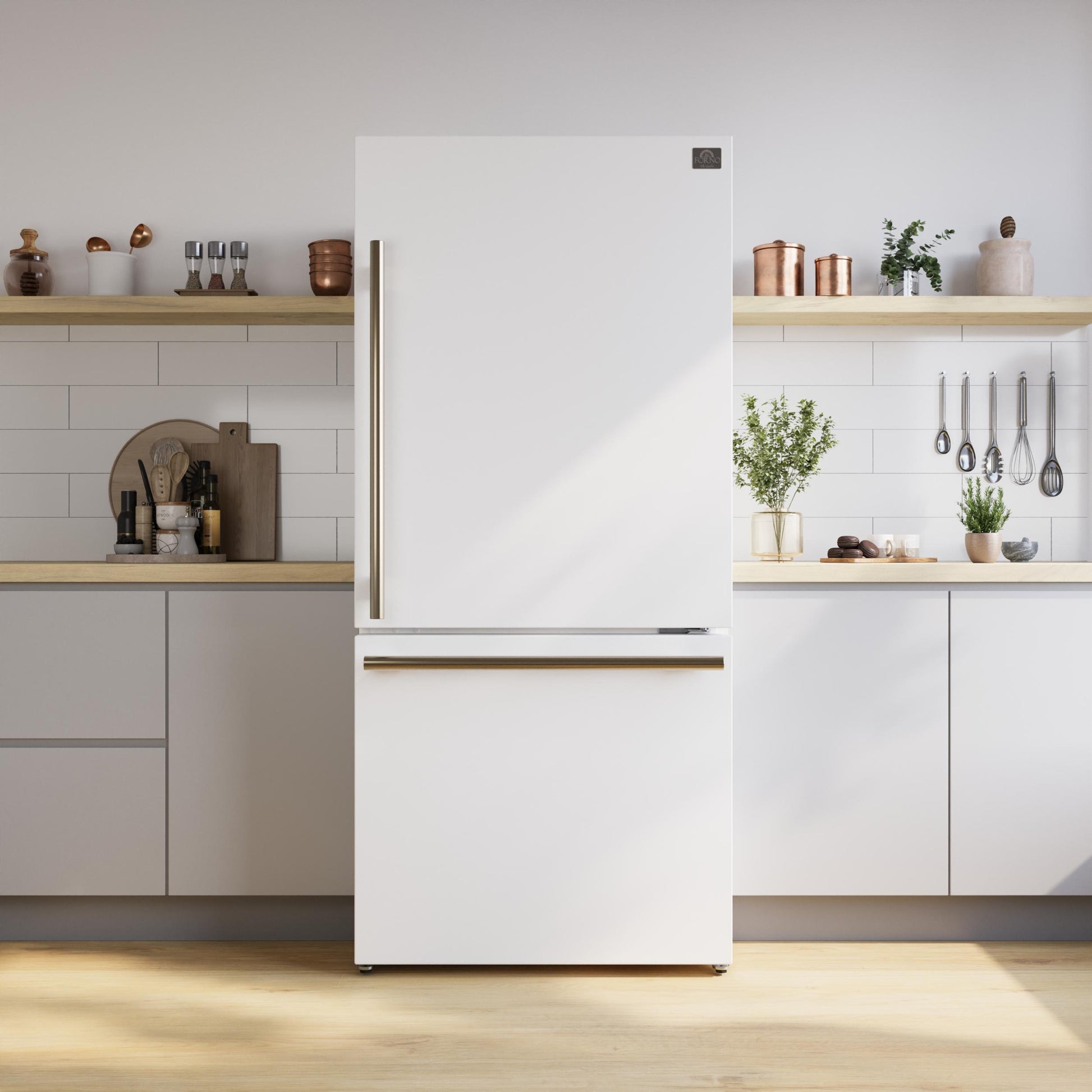 Forno FFFFD178531WHT Forno Milano Espresso 31-Inch Bottom Freezer Refrigerator, White, 17.2 Cu.Ft Capacity, Energy Efficient