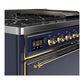 Ilve UM48FQNR3MBG Ilve Um48Fqnr3Mbg Majestic Iii 48 Inch Dual Fuel Range With 8 Burners And Griddle, Dual Function Burner Up To 25,000 Btu (Natural Gas, Solid Door, Midnight Blue, Brass)