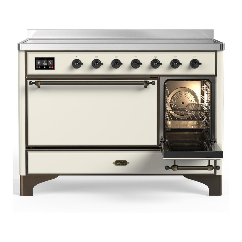 Ilve UMIB48QNR3AWB Ilve Umib48Qnr3Awb Majestic Iii 48 Inch Induction Range With 6 Elements, 5.02 Cu. Ft. Total Oven Capacity (Solid Door, Antique White, Burnished)