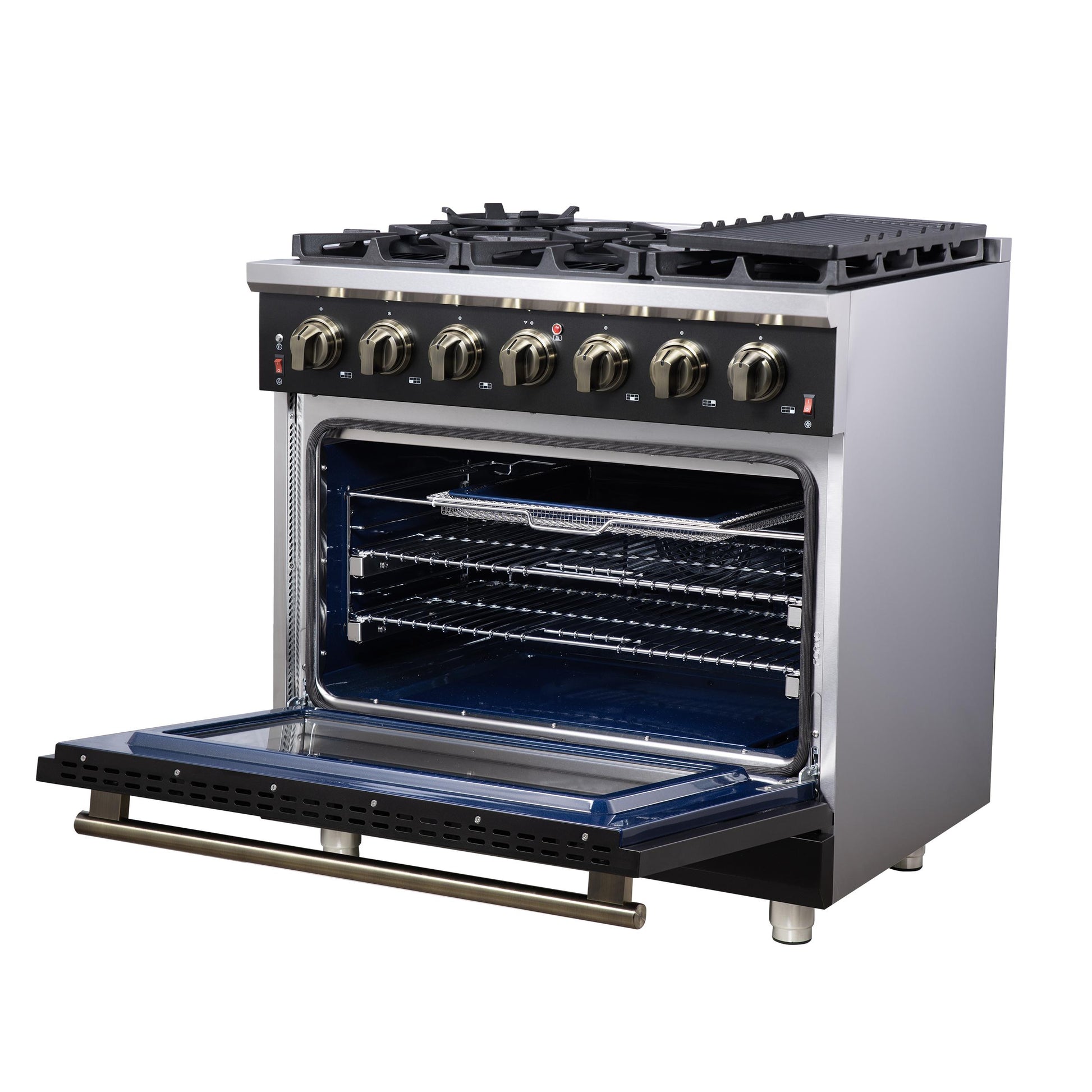 Forno FFSGS623936BLK Forno Massimo 36-Inch Black Freestanding Gas Range, 6 Sealed Burners, Convection Oven, Energy Efficient