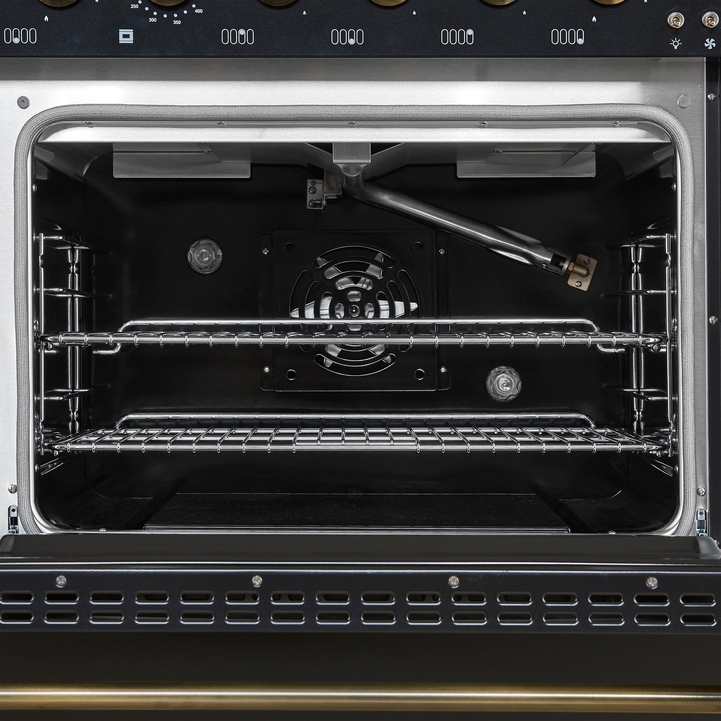 Forno FFSGS621948BLK Forno Antico 48-Inch Freestanding Gas Range, Black, Antique Brass Design, 8 Burners, Griddle, Double Ovens, Energy Efficient