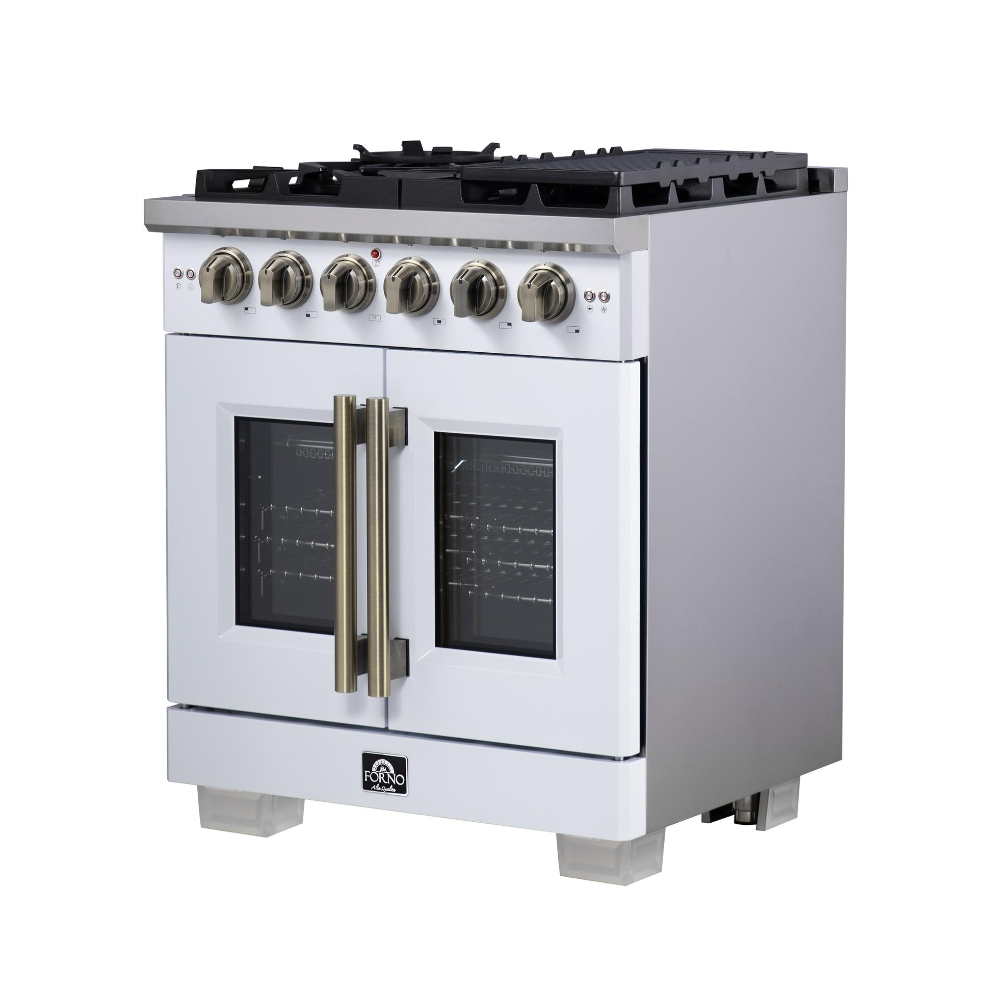 Forno FFSGS646030WHT Forno Capriasca 30-Inch White Freestanding French Door Gas Range, 4 Burners, Convection Oven, Energy Efficient