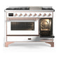 Ilve UM48FNR3WHP Ilve Um48Fnr3Whp Majestic Iii 48 Inch Dual Fuel Range With 8 Burners And Griddle, Dual Function Burner Up To 25,000 Btu (Natural Gas, Triple Glass Door, White, Copper)
