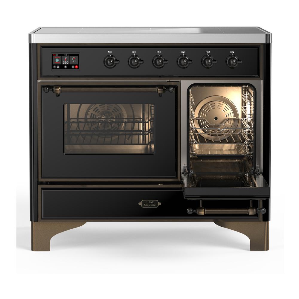 Ilve UMDIB40NR3BKB Ilve Umdib40Nr3Bkb Majestic Iii 40 Inch Induction Range With 6 Elements, 3.82 Cu. Ft. Total Oven Capacity (Triple Glass Door, Glossy Black, Burnished)