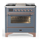 Ilve UM36FNR3BGP Ilve Um36Fnr3Bgp Majestic Iii 36 Inch Dual Fuel Range With 6 Black Brass Burners And Griddle, Dual Function Burner Up To 25,000 Btu (Triple Glass Door, Blue Grey, Copper, Natural Gas)