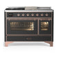 Ilve UM48FSNR3MGP Ilve Um48Fsnr3Mgp Majestic Iii 48 Inch Dual Fuel Range With 5 Black Brass Burners, Griddle And French Top, Dual Function Burner Up To 25,000 Btu (Natural Gas, Triple Glass Door, Graphite Matte, Copper)