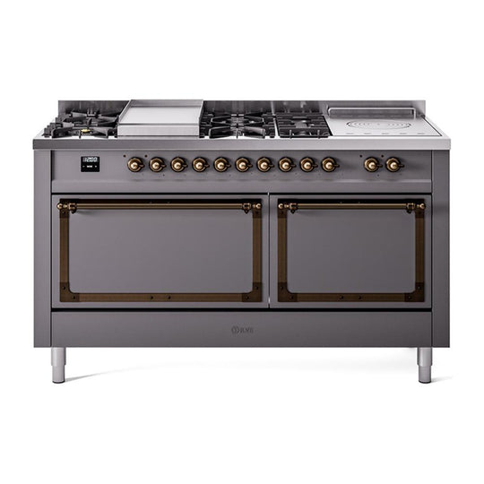 Ilve UN60FSQNMPMGBLP Ilve Un60Fsqnmpmgblp Nostalgie Ii Noblesse 60" Dual Fuel Range (7 Sealed Burners + Griddle + French Top, Liquid Propane, Solid Door, Graphite Matte, Burnished)